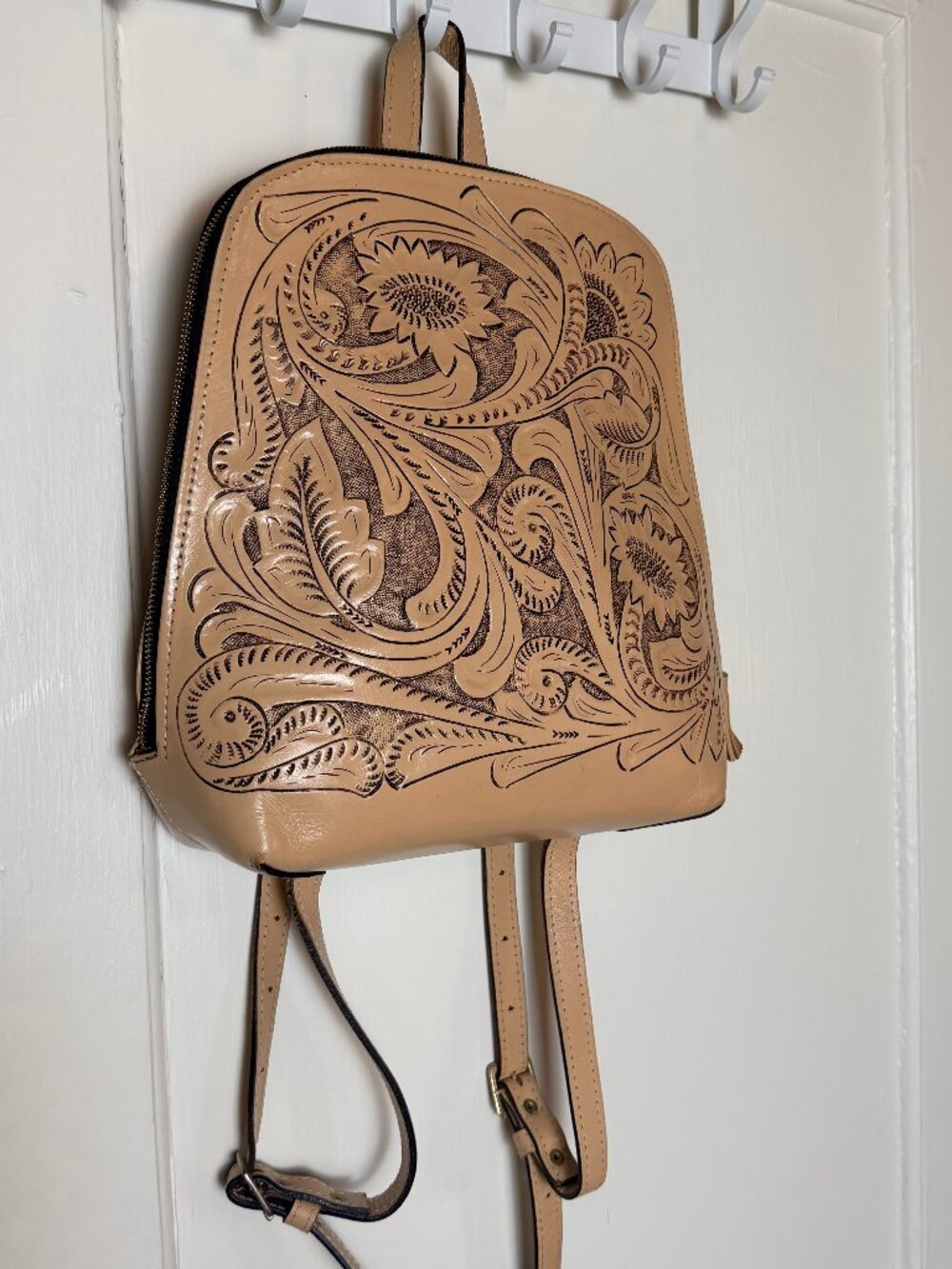 Hand-Tooled Leather Backpack | Artisan Made in Mérida, Mexico | Tan